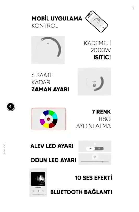 Elektrikli Şömine RGB renkli 160 cm ( Isıtmasız )